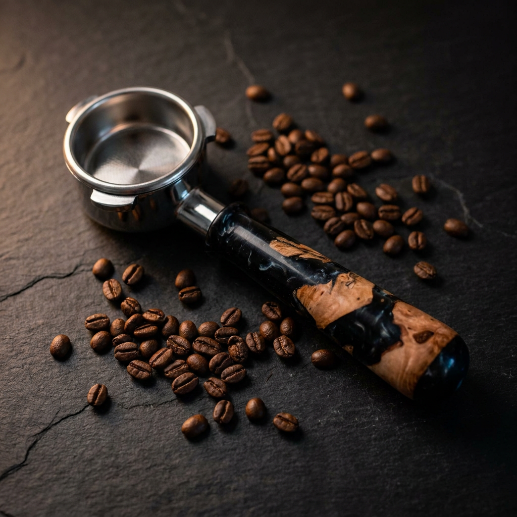 Black Resin & Wood 54mm Bottomless Portafilter — thumbnail 3
